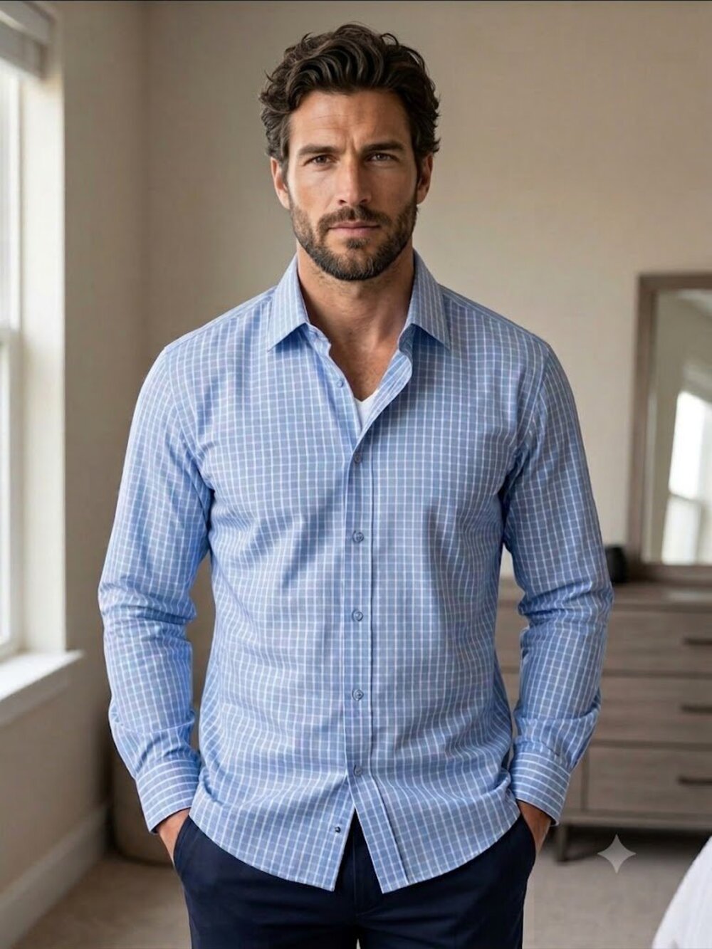 Daniel Hechter NWT Light Blue Windowpane Dress Shirt